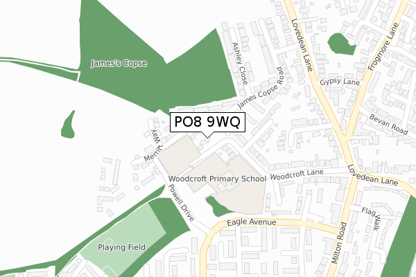 PO8 9WQ map - large scale - OS Open Zoomstack (Ordnance Survey)