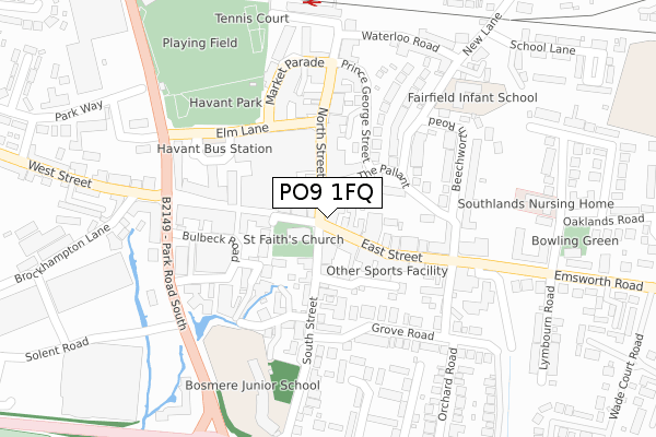 PO9 1FQ map - large scale - OS Open Zoomstack (Ordnance Survey) PO9 1FQ map - large scale - OS Open Zoomstack (Ordnance Survey)