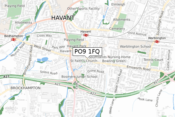 PO9 1FQ map - small scale - OS Open Zoomstack (Ordnance Survey) PO9 1FQ map - small scale - OS Open Zoomstack (Ordnance Survey)