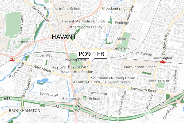 PO9 1FR map - small scale - OS Open Zoomstack (Ordnance Survey)