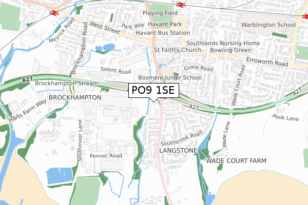 PO9 1SE map - small scale - OS Open Zoomstack (Ordnance Survey)