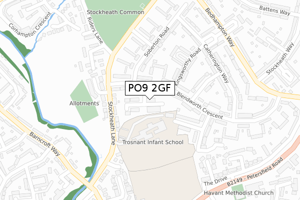 PO9 2GF map - large scale - OS Open Zoomstack (Ordnance Survey)