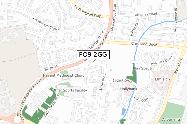 PO9 2GG map - large scale - OS Open Zoomstack (Ordnance Survey)