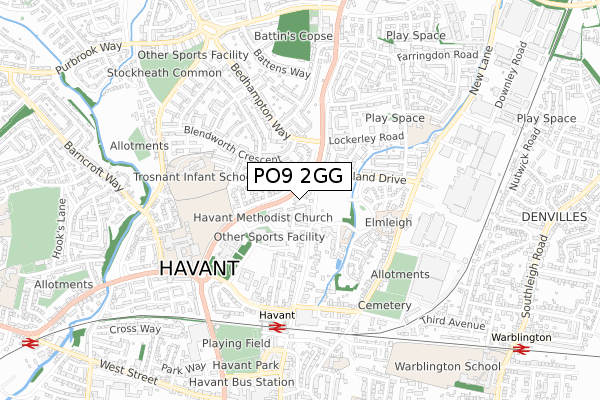 PO9 2GG map - small scale - OS Open Zoomstack (Ordnance Survey)