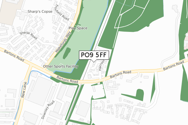 PO9 5FF map - large scale - OS Open Zoomstack (Ordnance Survey)