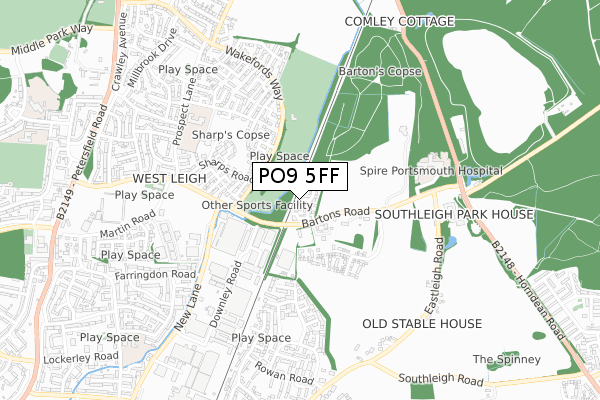 PO9 5FF map - small scale - OS Open Zoomstack (Ordnance Survey)