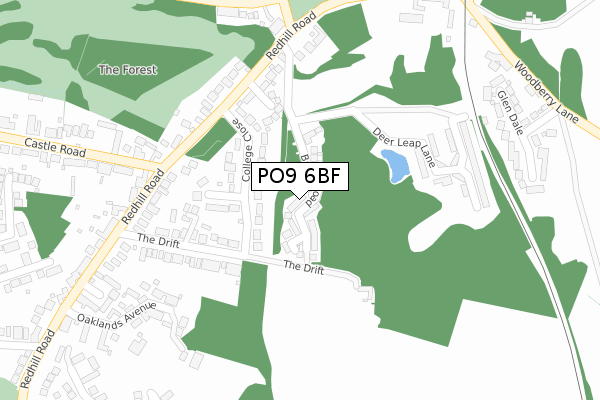 PO9 6BF map - large scale - OS Open Zoomstack (Ordnance Survey)