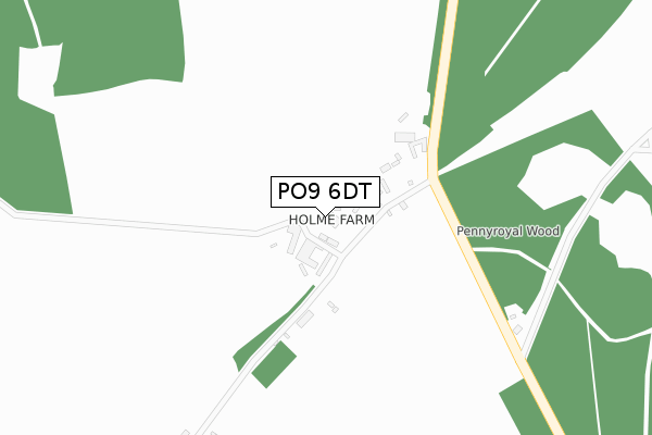 PO9 6DT map - large scale - OS Open Zoomstack (Ordnance Survey)