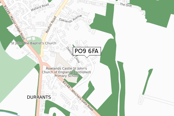 PO9 6FA map - large scale - OS Open Zoomstack (Ordnance Survey)