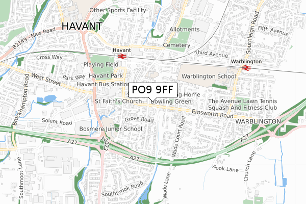 PO9 9FF map - small scale - OS Open Zoomstack (Ordnance Survey)