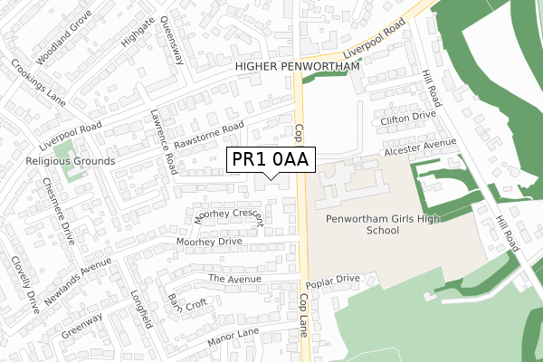 PR1 0AA map - large scale - OS Open Zoomstack (Ordnance Survey)