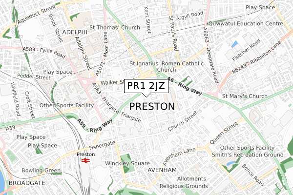 PR1 2JZ map - small scale - OS Open Zoomstack (Ordnance Survey) PR1 2JZ map - small scale - OS Open Zoomstack (Ordnance Survey)