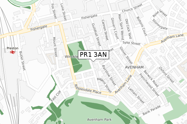 PR1 3AN map - large scale - OS Open Zoomstack (Ordnance Survey)