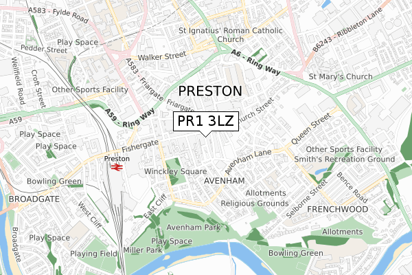 PR1 3LZ map - small scale - OS Open Zoomstack (Ordnance Survey) PR1 3LZ map - small scale - OS Open Zoomstack (Ordnance Survey)