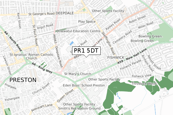 PR1 5DT map - small scale - OS Open Zoomstack (Ordnance Survey) PR1 5DT map - small scale - OS Open Zoomstack (Ordnance Survey)