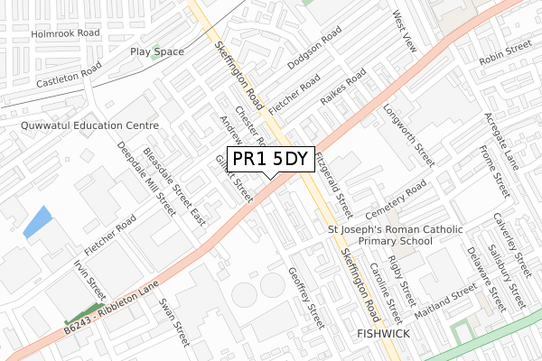 PR1 5DY map - large scale - OS Open Zoomstack (Ordnance Survey)