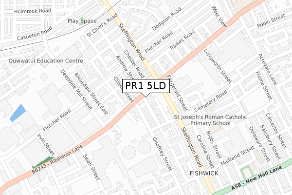 PR1 5LD map - large scale - OS Open Zoomstack (Ordnance Survey)