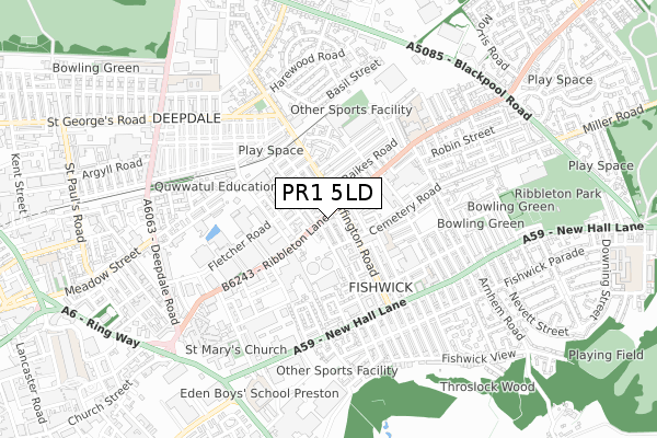 PR1 5LD map - small scale - OS Open Zoomstack (Ordnance Survey)