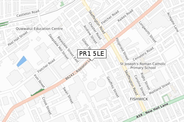 PR1 5LE map - large scale - OS Open Zoomstack (Ordnance Survey)