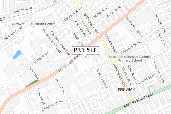 PR1 5LF map - large scale - OS Open Zoomstack (Ordnance Survey)