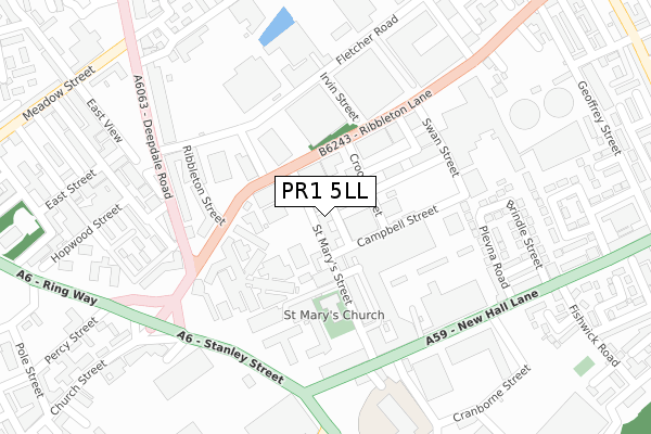 PR1 5LL map - large scale - OS Open Zoomstack (Ordnance Survey)