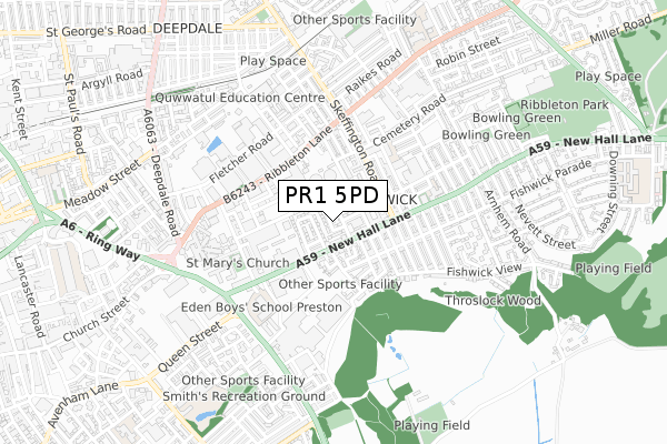 PR1 5PD map - small scale - OS Open Zoomstack (Ordnance Survey) PR1 5PD map - small scale - OS Open Zoomstack (Ordnance Survey)