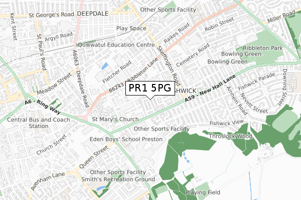 PR1 5PG map - small scale - OS Open Zoomstack (Ordnance Survey)
