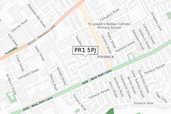 PR1 5PJ map - large scale - OS Open Zoomstack (Ordnance Survey)