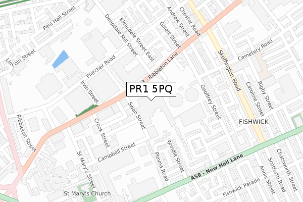 PR1 5PQ map - large scale - OS Open Zoomstack (Ordnance Survey)