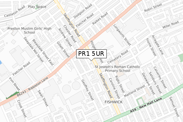 PR1 5UR map - large scale - OS Open Zoomstack (Ordnance Survey)