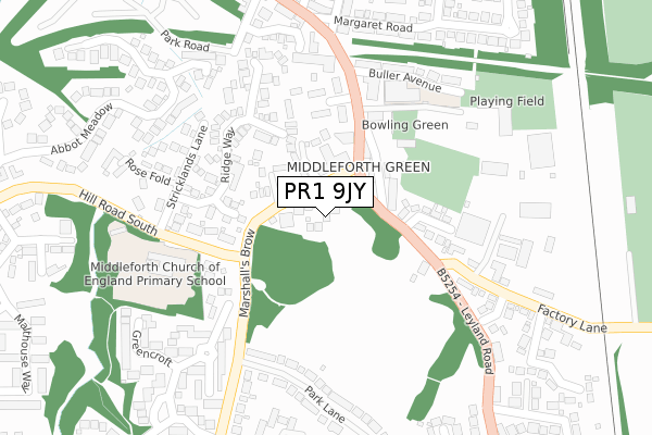 PR1 9JY map - large scale - OS Open Zoomstack (Ordnance Survey)