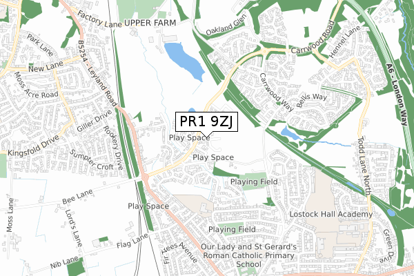 PR1 9ZJ map - small scale - OS Open Zoomstack (Ordnance Survey) PR1 9ZJ map - small scale - OS Open Zoomstack (Ordnance Survey)