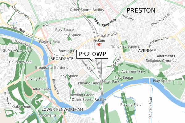 PR2 0WP map - small scale - OS Open Zoomstack (Ordnance Survey)