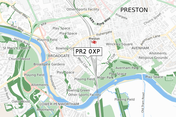 PR2 0XP map - small scale - OS Open Zoomstack (Ordnance Survey)