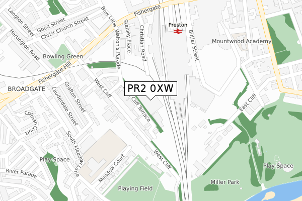 PR2 0XW map - large scale - OS Open Zoomstack (Ordnance Survey)