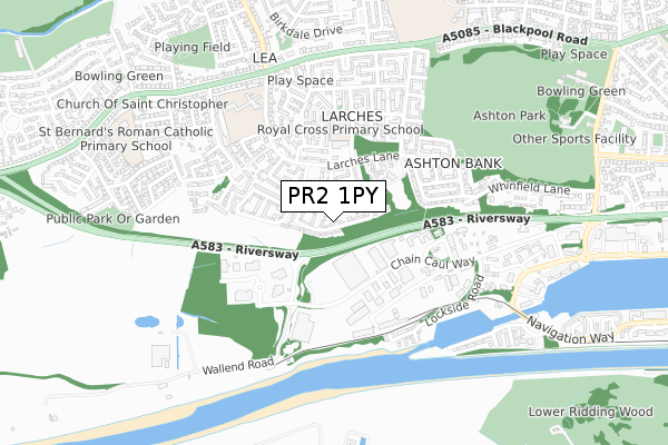 PR2 1PY map - small scale - OS Open Zoomstack (Ordnance Survey)