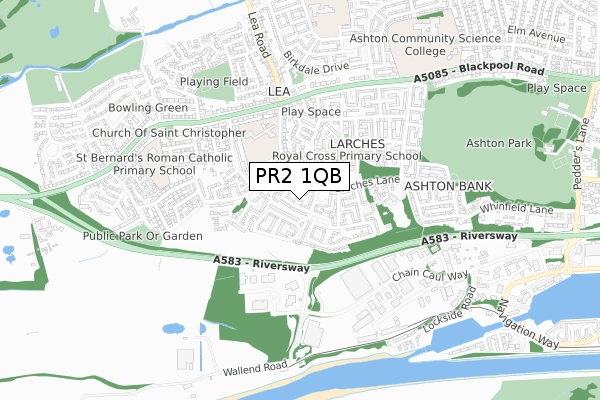 PR2 1QB map - small scale - OS Open Zoomstack (Ordnance Survey)