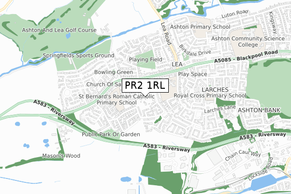 PR2 1RL map - small scale - OS Open Zoomstack (Ordnance Survey)