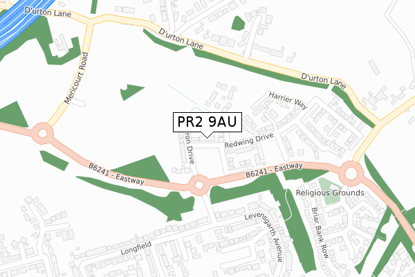 PR2 9AU map - large scale - OS Open Zoomstack (Ordnance Survey)