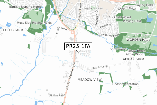 PR25 1FA map - small scale - OS Open Zoomstack (Ordnance Survey)