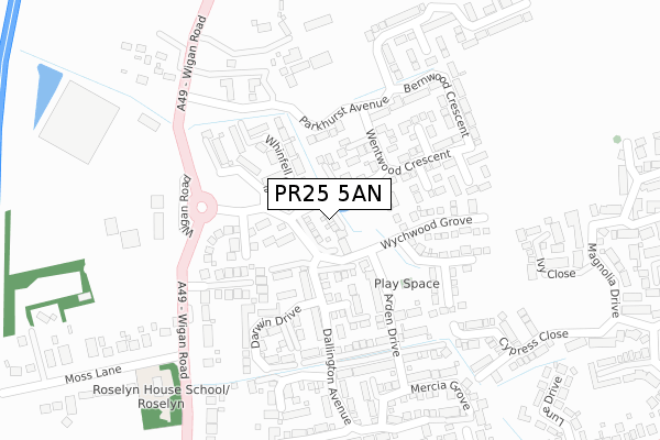 PR25 5AN map - large scale - OS Open Zoomstack (Ordnance Survey)