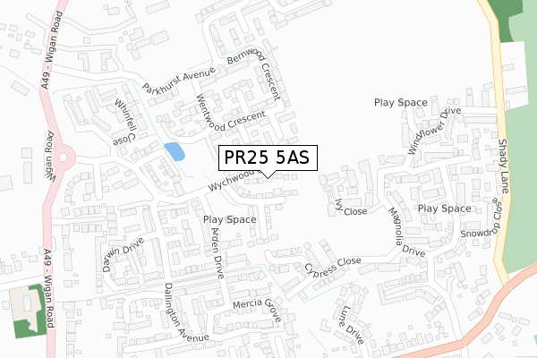 PR25 5AS map - large scale - OS Open Zoomstack (Ordnance Survey)