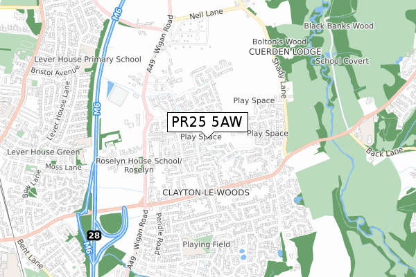 PR25 5AW map - small scale - OS Open Zoomstack (Ordnance Survey) PR25 5AW map - small scale - OS Open Zoomstack (Ordnance Survey)