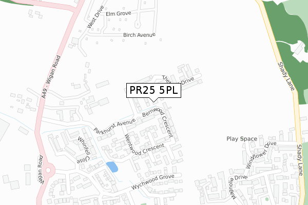 PR25 5PL map - large scale - OS Open Zoomstack (Ordnance Survey)