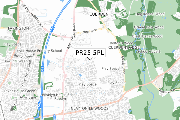 PR25 5PL map - small scale - OS Open Zoomstack (Ordnance Survey)