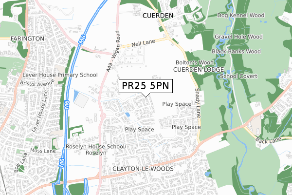 PR25 5PN map - small scale - OS Open Zoomstack (Ordnance Survey) PR25 5PN map - small scale - OS Open Zoomstack (Ordnance Survey)