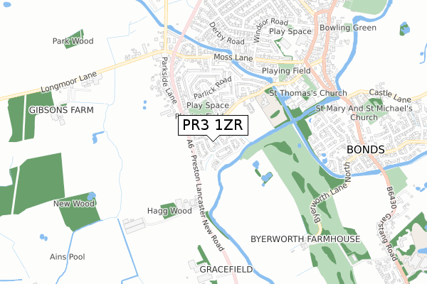 PR3 1ZR map - small scale - OS Open Zoomstack (Ordnance Survey)