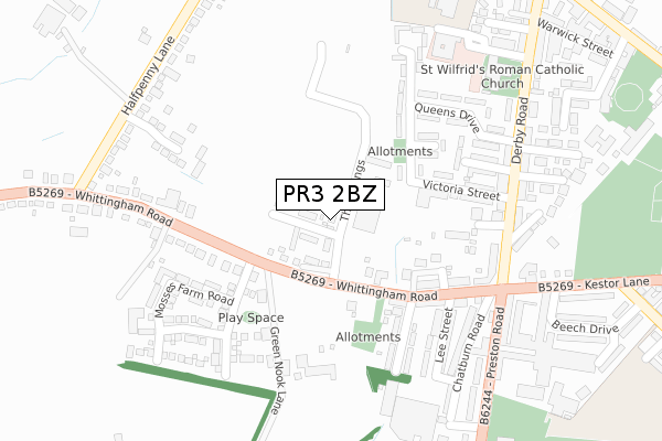 PR3 2BZ map - large scale - OS Open Zoomstack (Ordnance Survey)