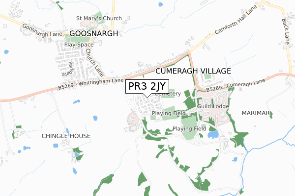 PR3 2JY map - small scale - OS Open Zoomstack (Ordnance Survey)