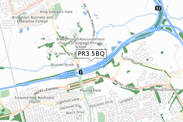 PR3 5BQ map - small scale - OS Open Zoomstack (Ordnance Survey)